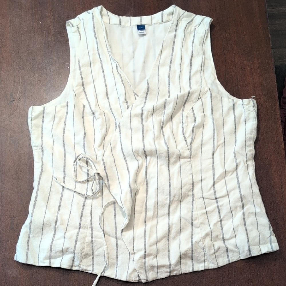 Old Navy White and Blue Striped Wrap Blouse